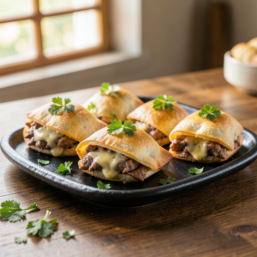 Mini esfirras assadas com recheio de carne e queijo